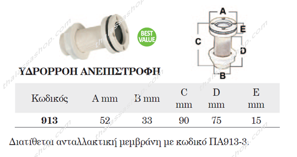 ΥΔΡΟΡΟΗ ΜΕ ΑΝΕΠΙΣΤΡΕΠΤΗ ΒΑΛΒΙΔΑ 00913